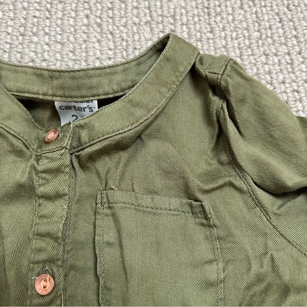 🍭6/$30 Carter’s army green long sleeve lightweight button down dress - 24 m